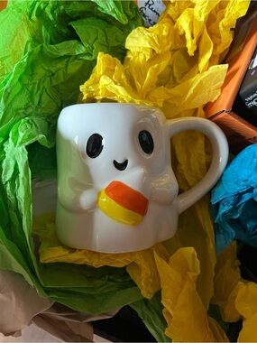 Cute White Ghost Mug with Candy Corn Accent - Home Marshall’s